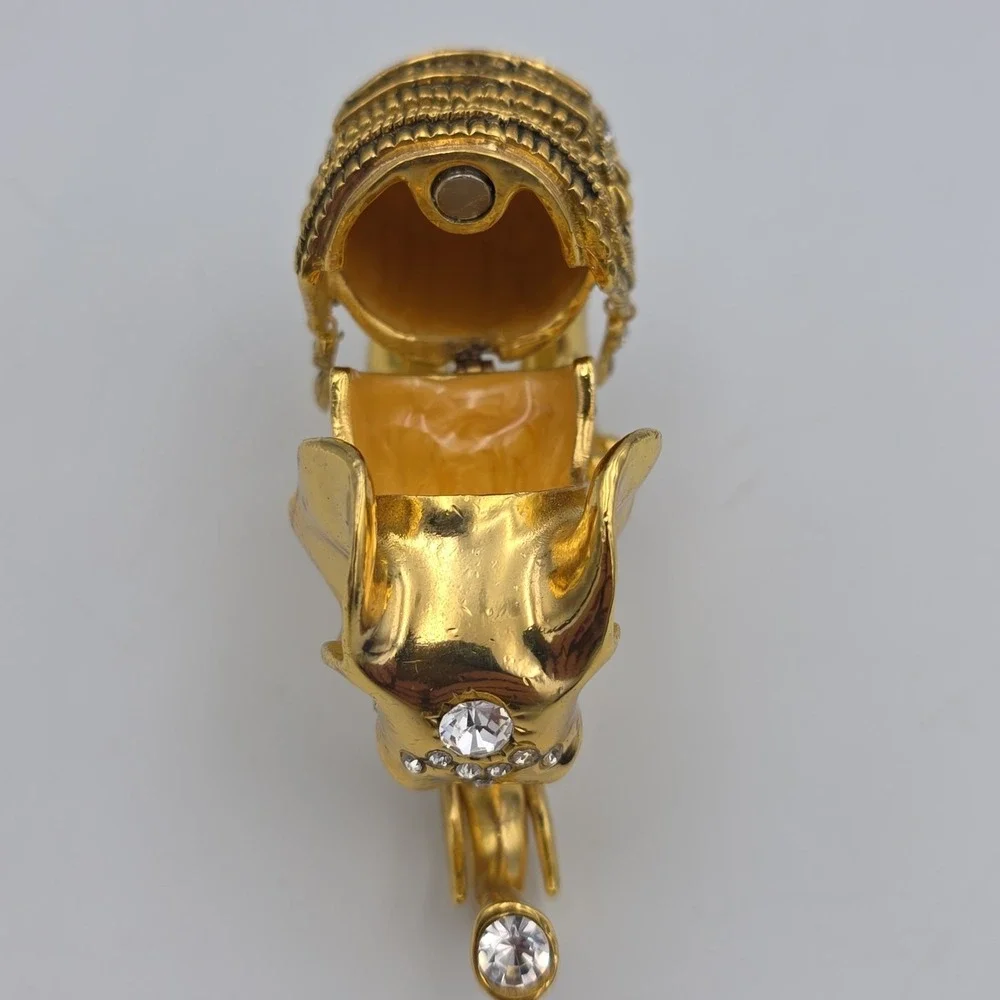 Gold Elephant Crystals Rhinestones Metal Magnetic Trinket Box